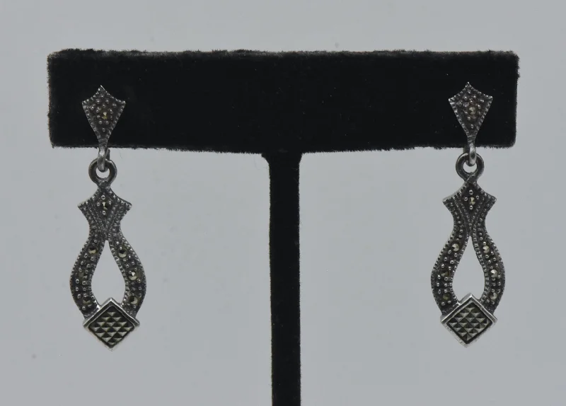 ladies earrings forever-Vintage Sterling Silver and Marcasite Dangle Earrings