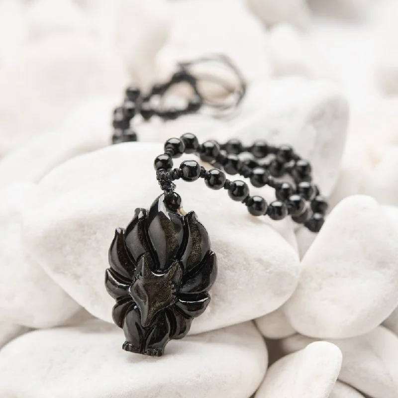 ladies necklaces meditation-Fox Guardian Black Obsidian Necklace