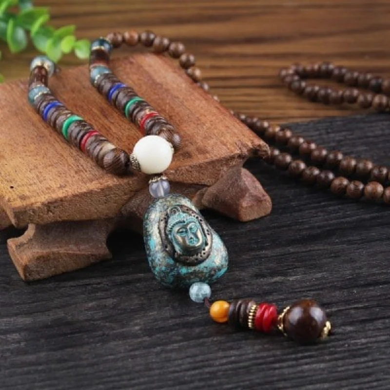 ladies necklaces industrial-Ancient Buddha Mala Beads Necklace