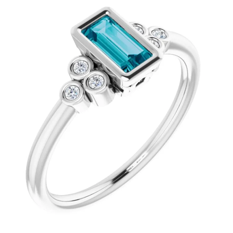 Ladies rings woodland glow -Platinum Natural London Blue Topaz & .06 CTW Natural Diamond Ring