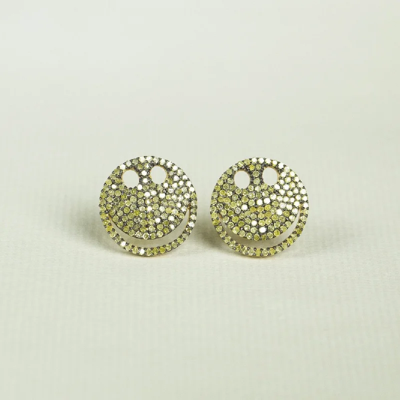 ladies earrings mid century-Yellow Diamond Smiley Face Stud Earrings