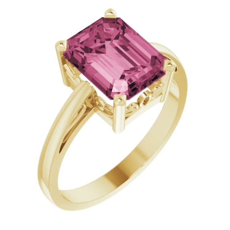 Ladies rings bespoke beauty -14K Yellow Natural Pink Tourmaline Scroll SettingÂ® Ring