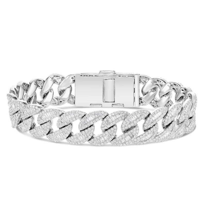 Ladies bracelets halo glow -10K White Gold 9.68ct Baguette Diamond 14.5mm Cuban Bracelet