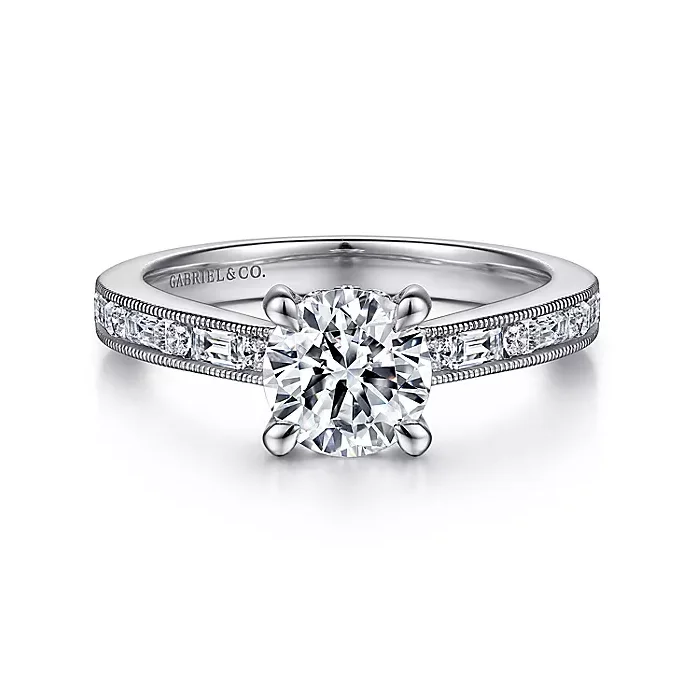 ladies engagement rings rare-Iza - 14K White Gold Round Diamond Engagement Ring