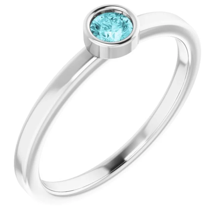 Ladies rings halo glow -Rhodium-Plated Sterling Silver 5 mm Imitation Blue Zircon Ring