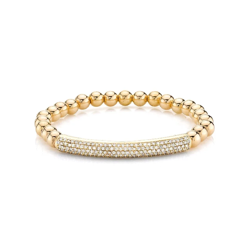 Ladies bracelets twin charm -14K Gold 6mm Beaded Bracelet with Diamond Bar BG000409