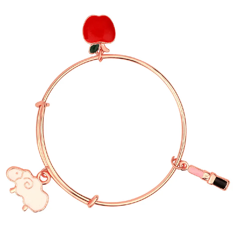 Ladies bracelets yes charm -Mahi Rose Gold Ship & Apple Shaped Colorful Enamel Work Charms Girls Bracelets (BRK1100824Z)