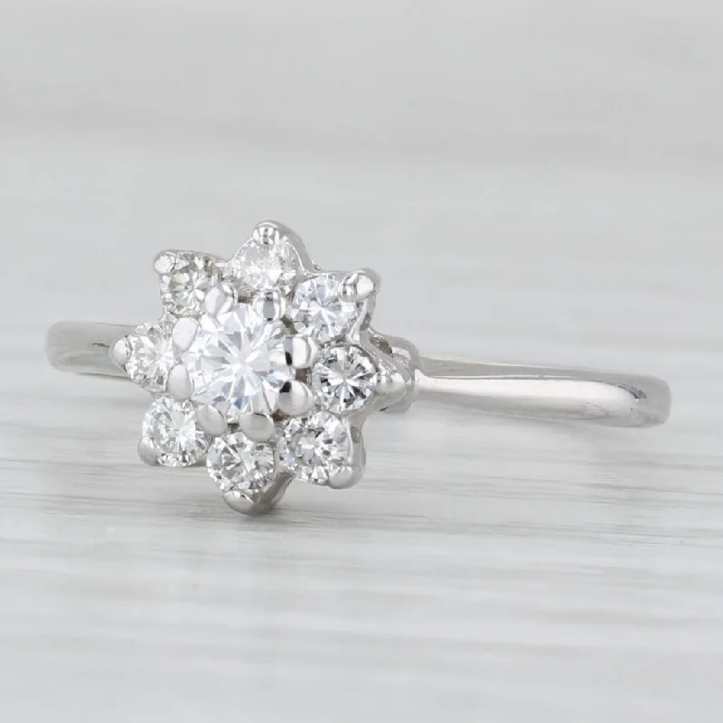 ladies engagement rings organic-0.40ctw Round Diamond Engagement Ring 14k White Gold Flower Design