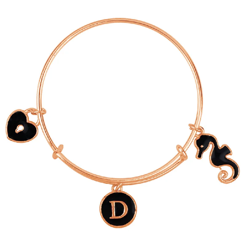 Ladies bracelets kin radiance -Mahi D Letter Lock & Sea Horse Shaped Rose Gold Plated Enamel Work Charms Kids Bracelets for Kids (BRK1100975Z)