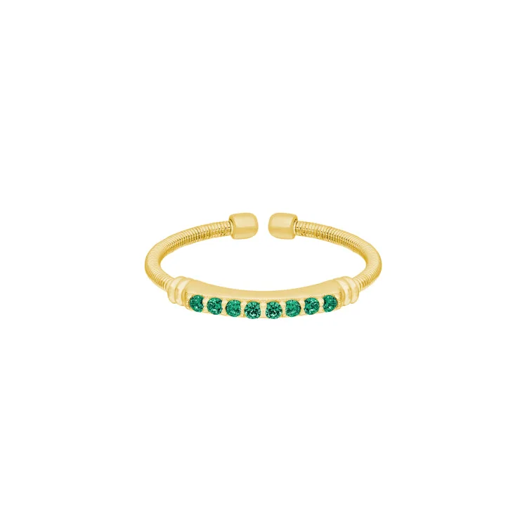 Ladies rings timeless glow -Gold Finish Sterling Silver Cable Cuff Ring with Simulated Emerald Birth Gems - May