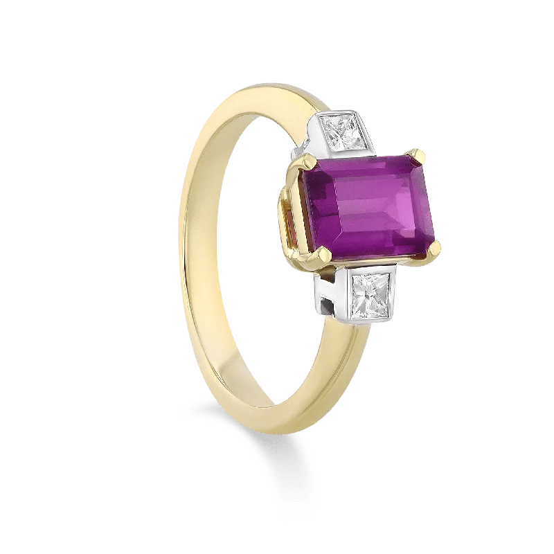 Ladies rings budget sparkle -"Persephone" 18ct Yellow Gold, Platinum and Royal Purple Garnet and Diamond Ring