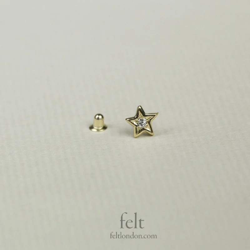 ladies earrings geometric-Diamond Star Cartilage Earring in Yellow Gold