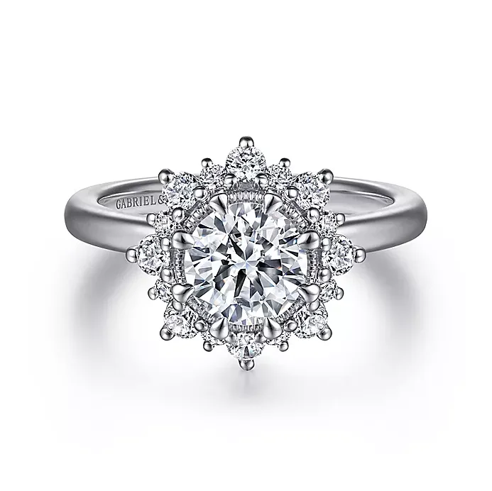 ladies engagement rings ocean-Avalynn - 14K White Gold Bursting Halo Round Diamond Engagement Ring