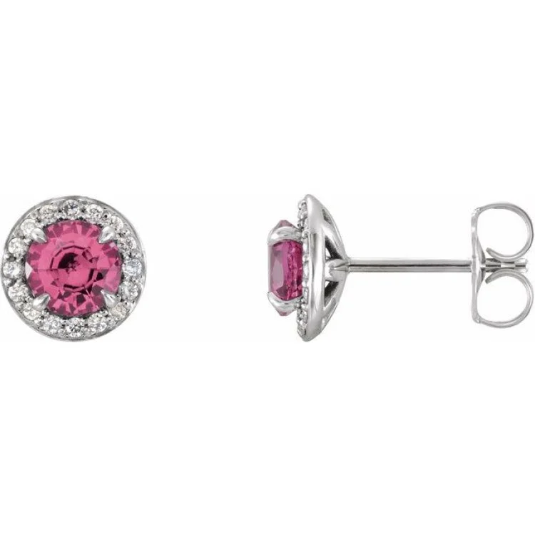 ladies earrings storage-14K White 3.5 mm Natural Pink Tourmaline & 1/8 CTW Natural Diamond Earrings