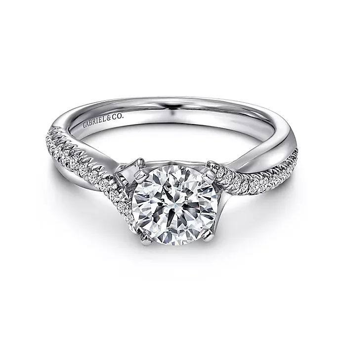 ladies engagement rings holder-Scout - 14K White Gold Round Twisted Diamond Engagement Ring