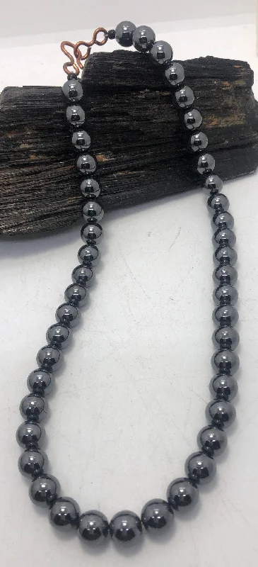 ladies necklaces lab grown-10MM Hematite Beaded Necklace