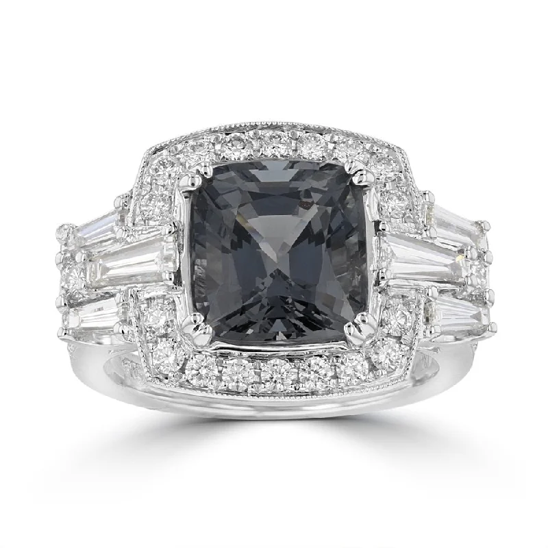 Ladies rings nautical charm -JULEVE 18KT GOLD 4.19 CT GREY SPINEL & 1.20 CTW DIAMOND HALO RING