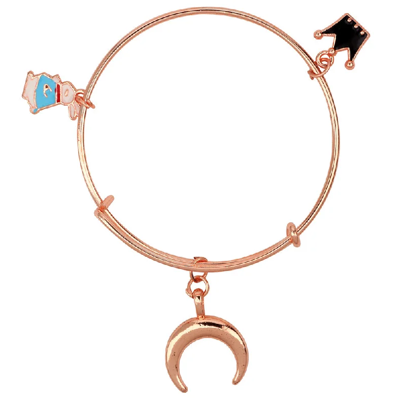 Ladies bracelets bright glow -Mahi Moon Crown & Rabit Shaped Rose Gold Plated Enamel Work Charms Bracelet for Kids (BRK1100853Z)