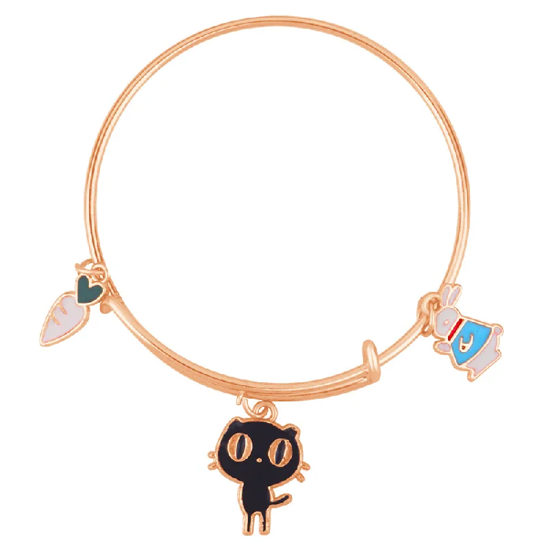 Ladies bracelets aged charm -Mahi Rose Gold Plated Rabit Radish & Cat Shaped Enamel Work Charms Kids Bracelets for Girls (BRK1101000Z)