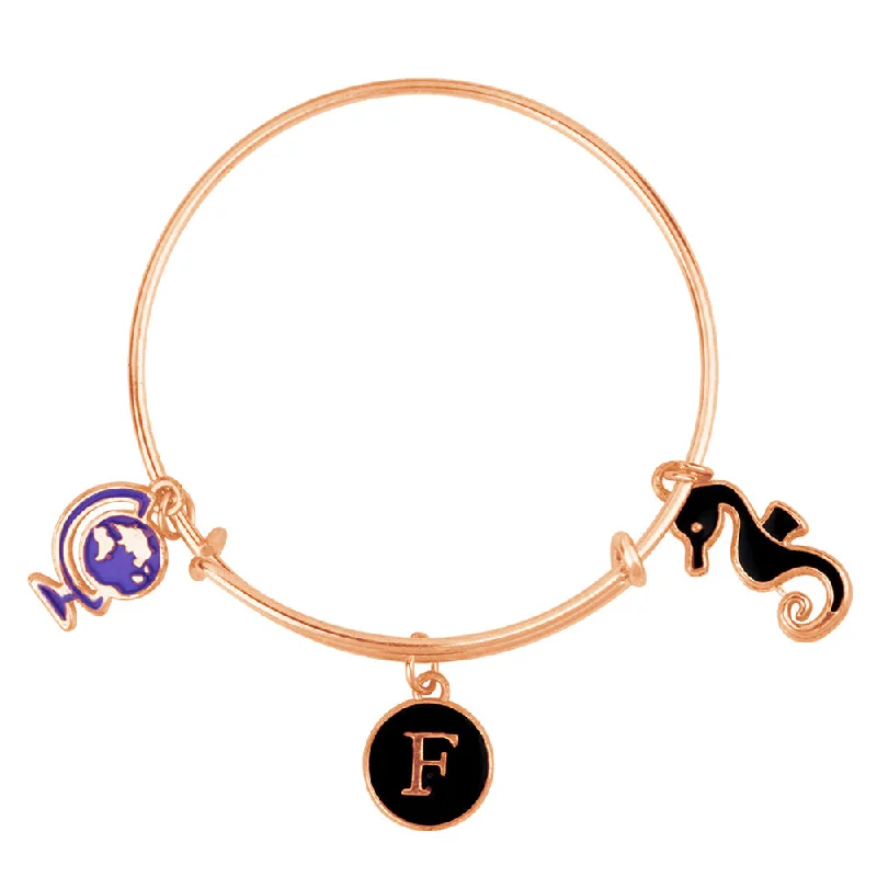 Ladies bracelets duo radiance -Mahi F Letter & Sea Horse Shaped Rose Gold Plated Enamel Work Charms Kids Bracelets for Kids (BRK1100973Z)