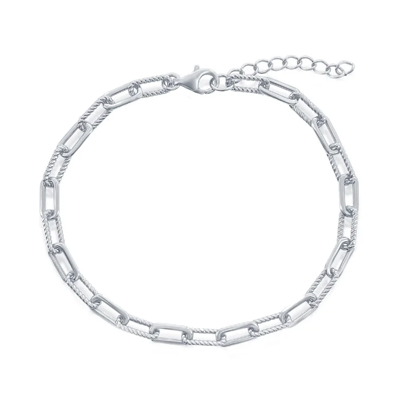 Ladies bracelets synthetic sparkle -Classic Unisex Bracelet - Sterling Silver Polished and Rope Design Paperclip | S-5128