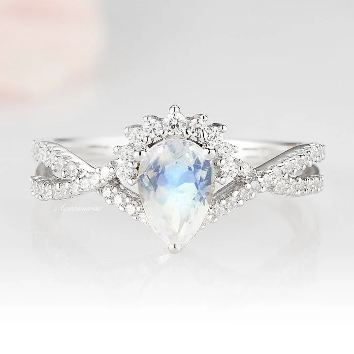 ladies engagement rings closed-Alice Rainbow Natural Moonstone Engagement Ring- 14K White Gold