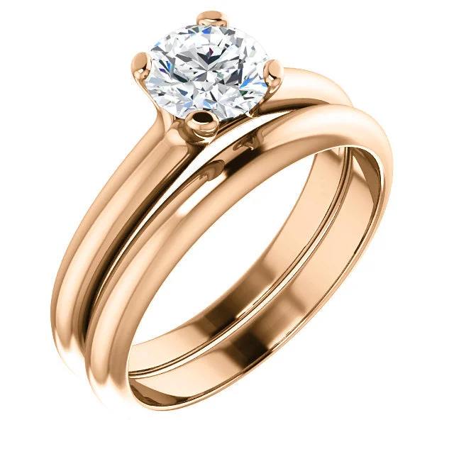 ladies engagement rings care-14K Rose Round Solitaire Engagement Ring Matching Band 122005:860:PMB