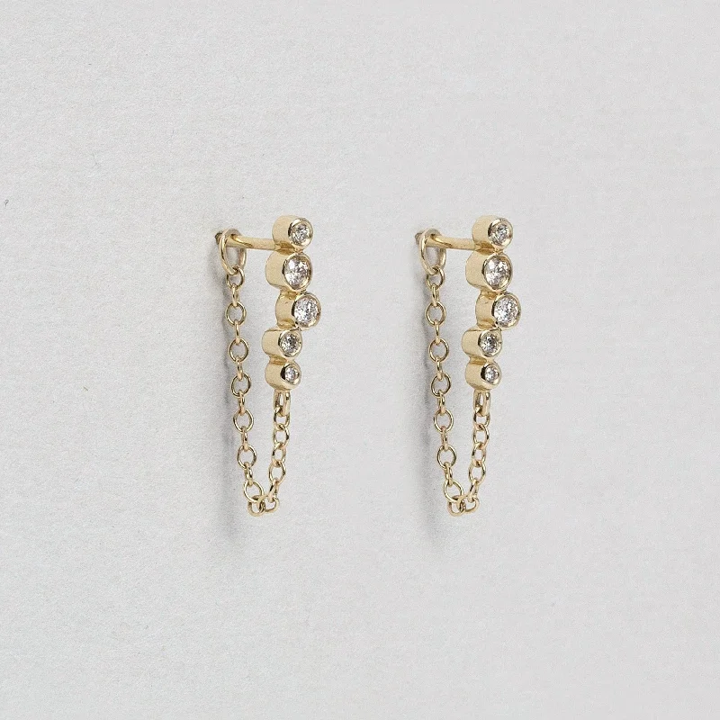 ladies earrings layered-Constellation Gold Chain Diamond Stud Earrings