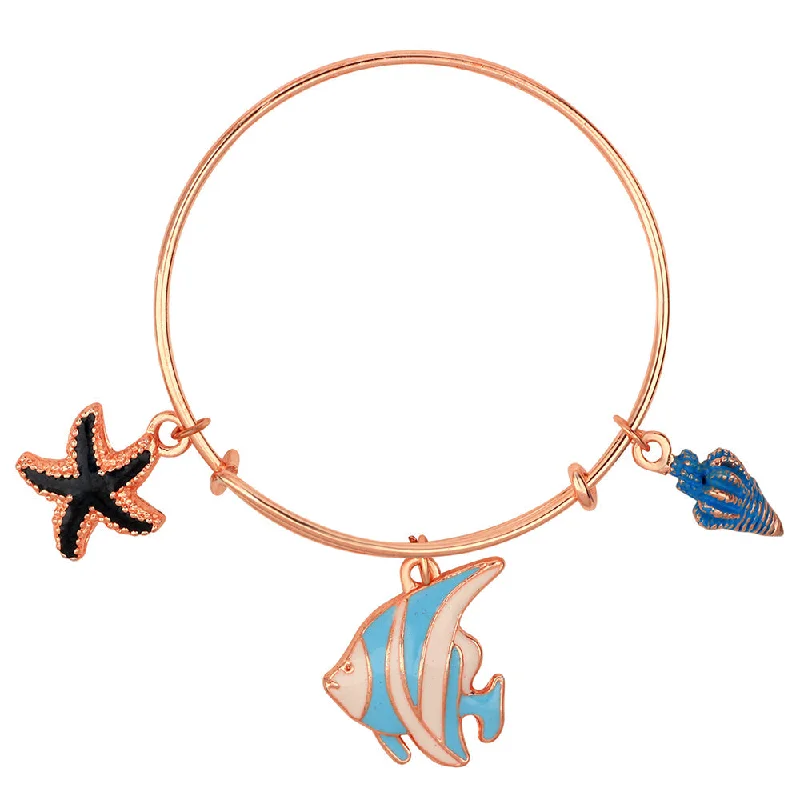 Ladies bracelets sunny glow -Mahi Starfish & Fish Shaped Rose Gold Plated Enamel Work Charms Bracelet for Girls (BRK1100858Z)