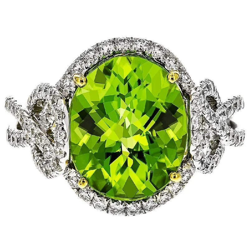 Ladies rings river shine -Juleve 18KT 4.68 CT Peridot & .71 CTW Diamond Oval Halo Twist Ring