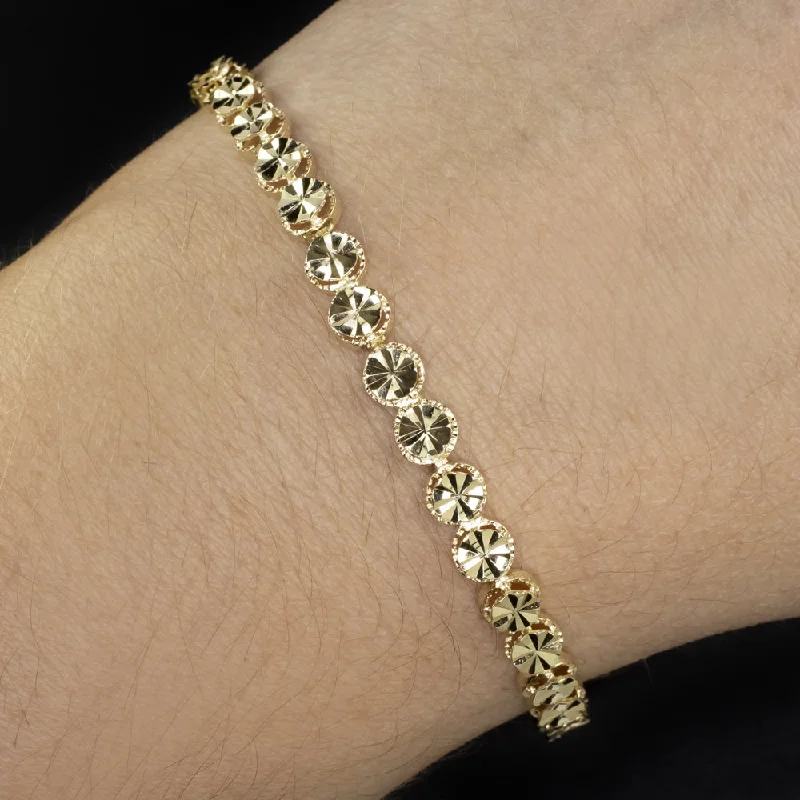 Ladies bracelets bloom glow -14K YELLOW GOLD BRACELET SOLID 5mm ROUND STARBURST LINK 6.4 GRAM MENS LADIES