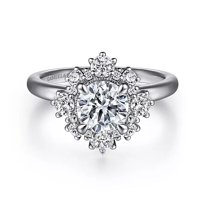 ladies engagement rings new-Saralynn - 14K White Gold Bursting Halo Round Diamond Engagement Ring