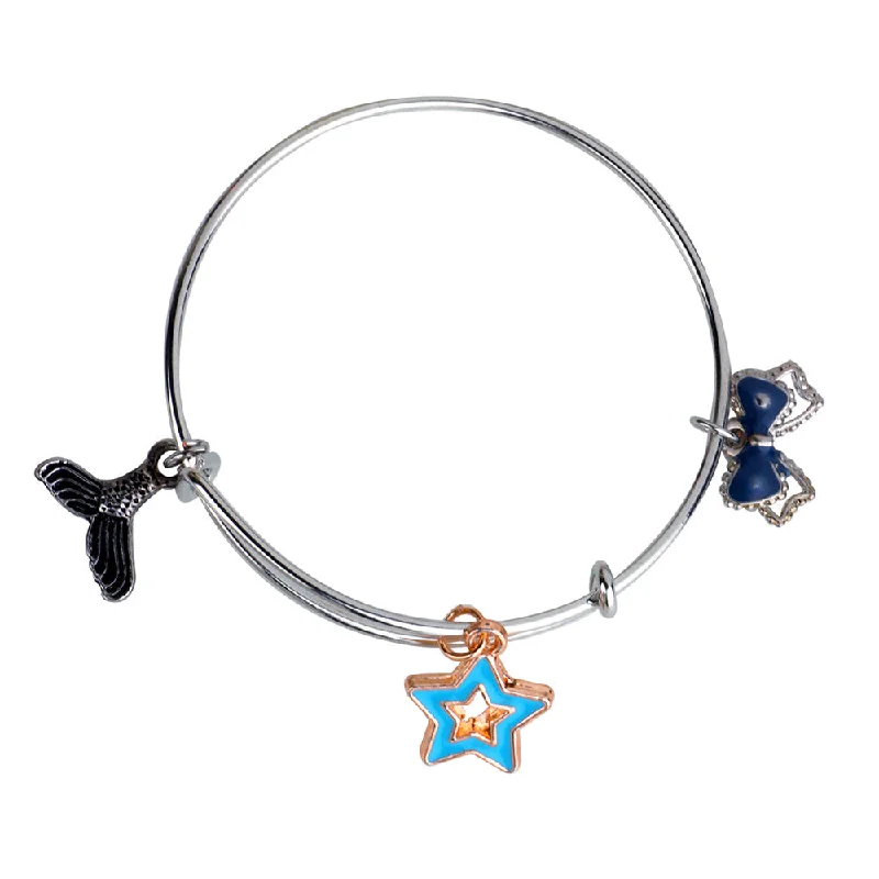 Ladies bracelets sapphire radiance -Mahi Rhodium Plated Star & Boo Shaped Enamel Work Charms Kids Bracelets for Girls (BRK1100931M)