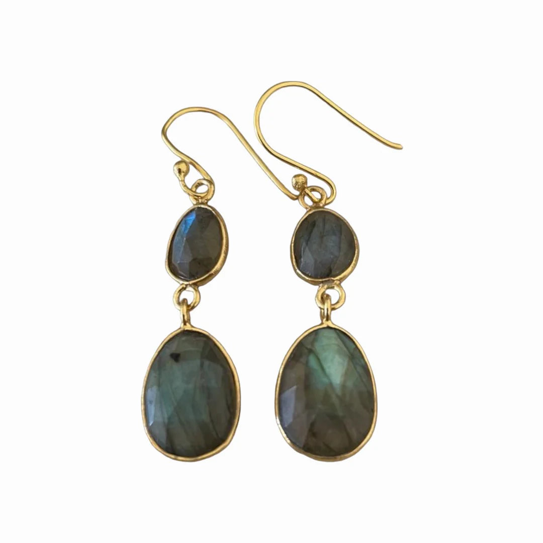 ladies earrings modern twist-Organic Labradorite Oval Drop Earrings