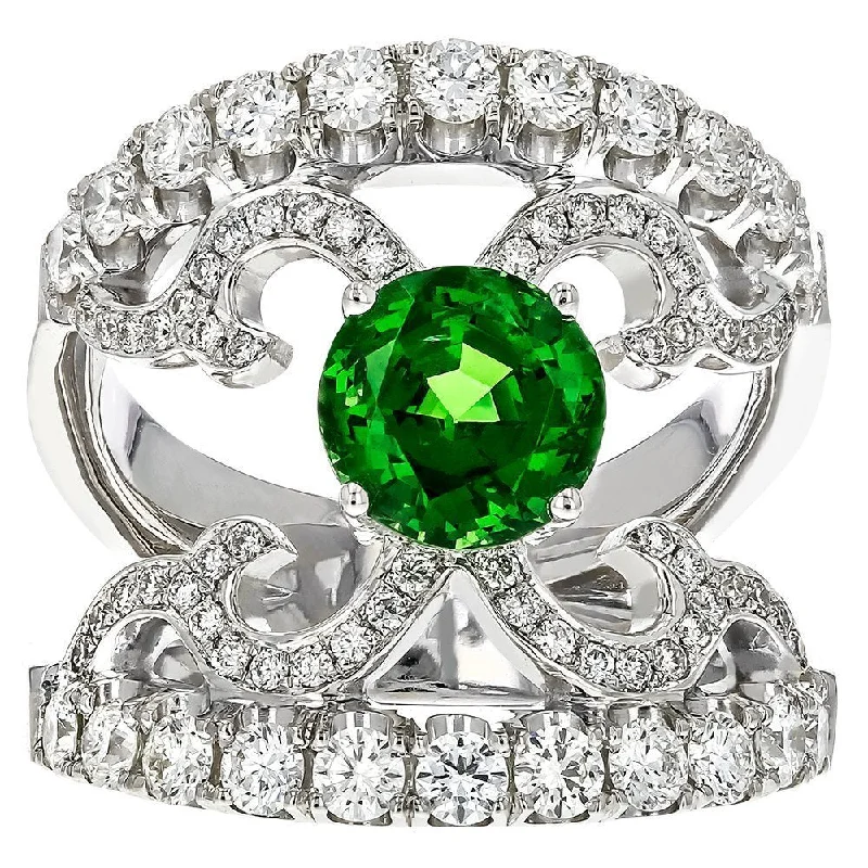 Ladies rings trillion shine -JULEVE 18KT TSAVORITE & DIAMOND SPLIT SHANK SCROLL RING