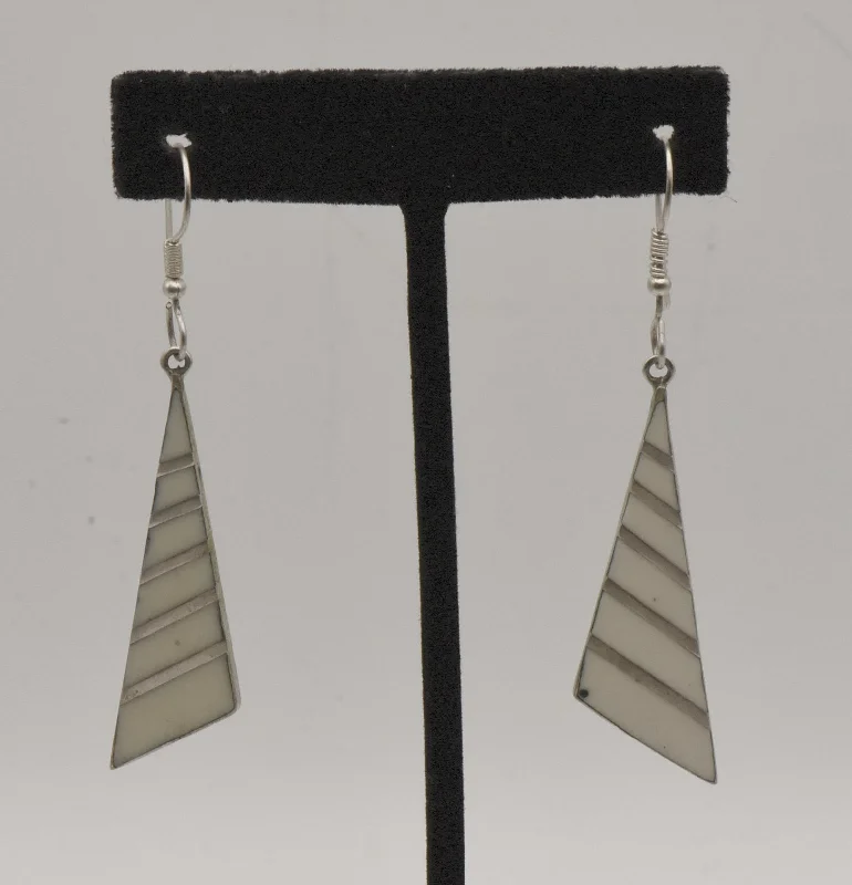 ladies earrings special occasion-Vintage Silver Tone Metal Enameled Triangle Dangle Earrings