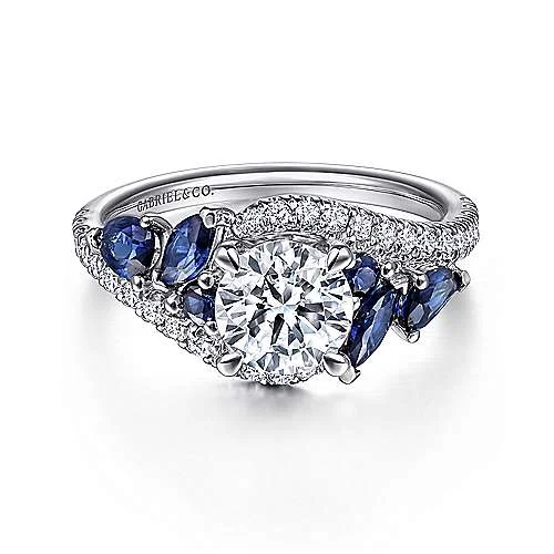 ladies engagement rings harry winston-Wenn - 14K White Gold Bypass Round Sapphire and Diamond Engagement Ring