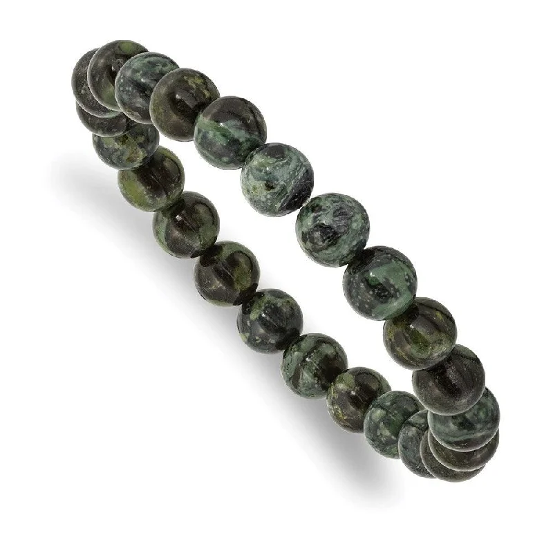 Ladies bracelets kind glow -Green Eye Agate Beaded Stretch Bracelet