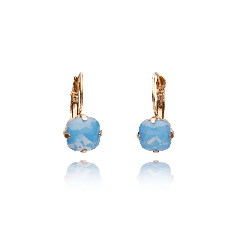 ladies earrings minimalist-Cushion Cut Crystal Earrings: Light Blue Crystal Stone 1950s Style Drop Earrings