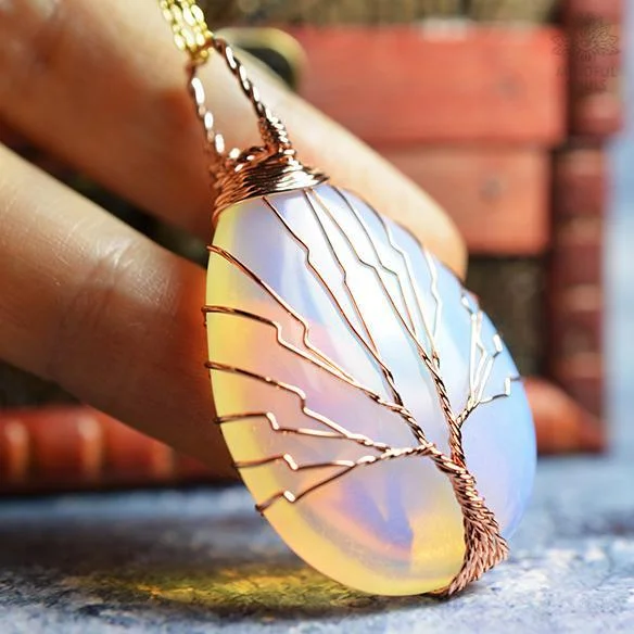 ladies necklaces self gift-Handmade Tree Of Life Opalite Necklace