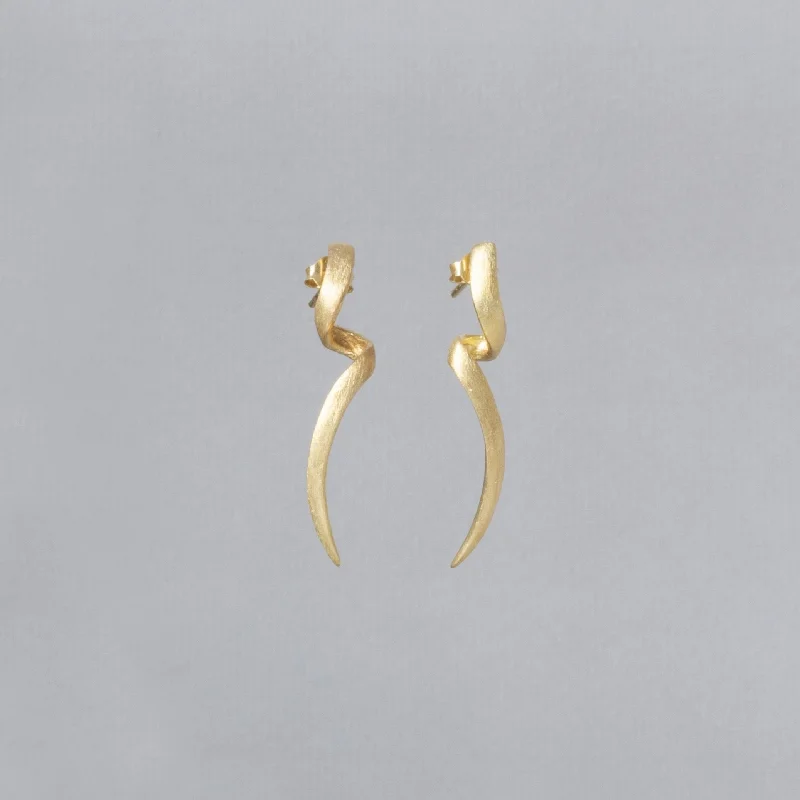 ladies earrings bold-Brushed Gold Plated Silver Twist Stud Earrings