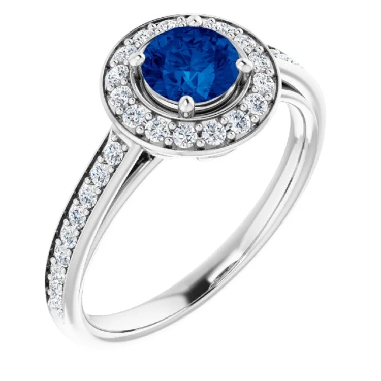 Ladies rings milestone shine -Platinum Lab-Grown Blue Sapphire & 1/3 CTW Natural Diamond Ring