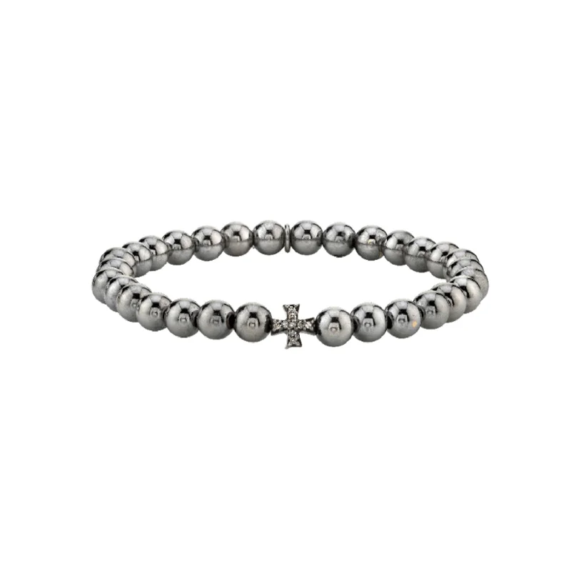 Ladies bracelets renew radiance -Cross Silver Bead Bracelet  B0001496