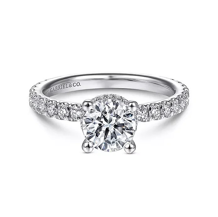 ladies engagement rings party-Alina - 14K White Gold Hidden Halo Round Diamond Engagement Ring