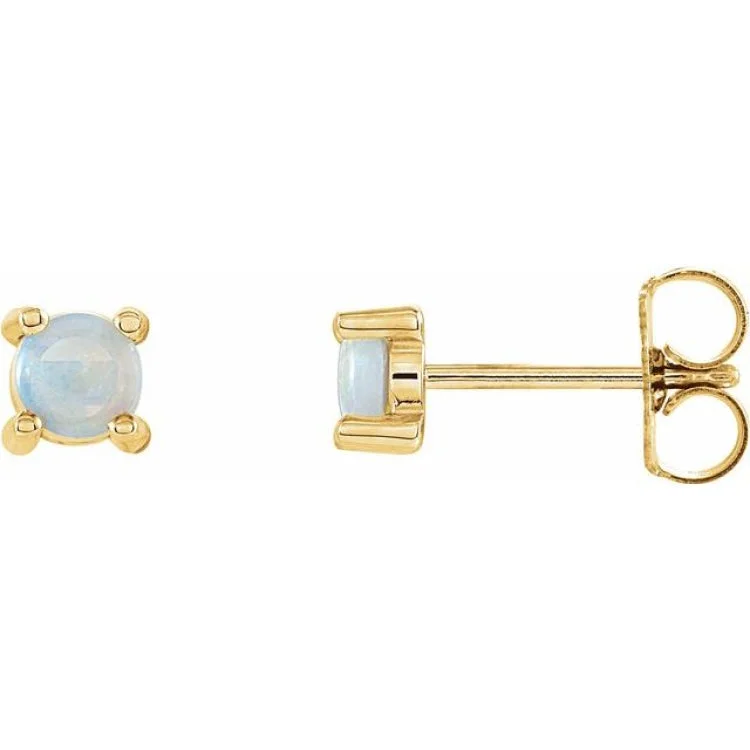 ladies earrings lightweight design-14K Yellow 4 mm Natural White Opal Earrings