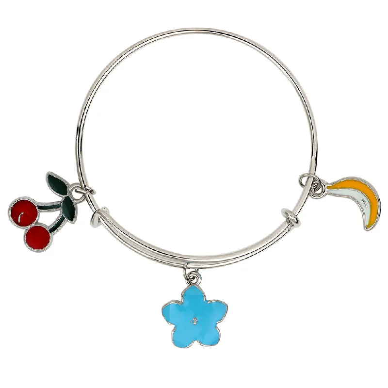 Ladies bracelets old world gem -Mahi Cherry, Banana & Floral Shaped Enamel Work Charm Bracelet with Rhodium Plated for Kids (BRK1100888R)