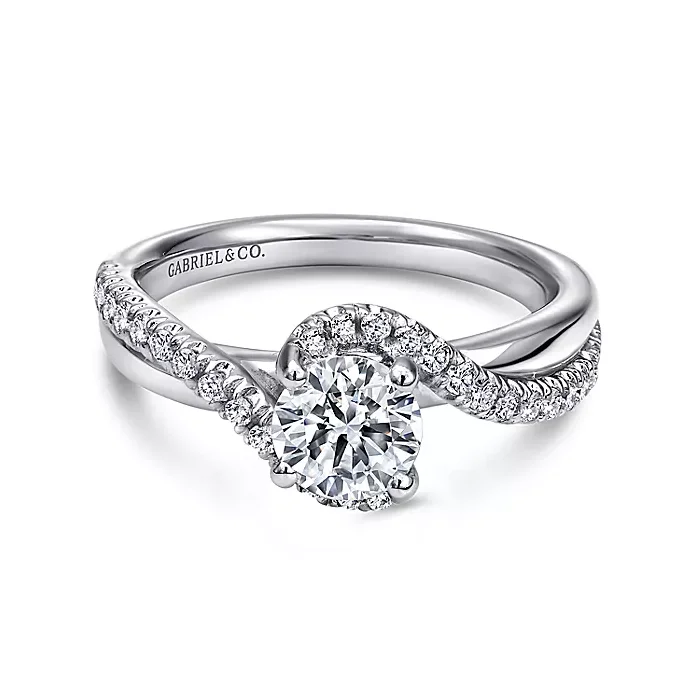 ladies engagement rings top-Lady - 14K White Gold Round Bypass Diamond Engagement Ring