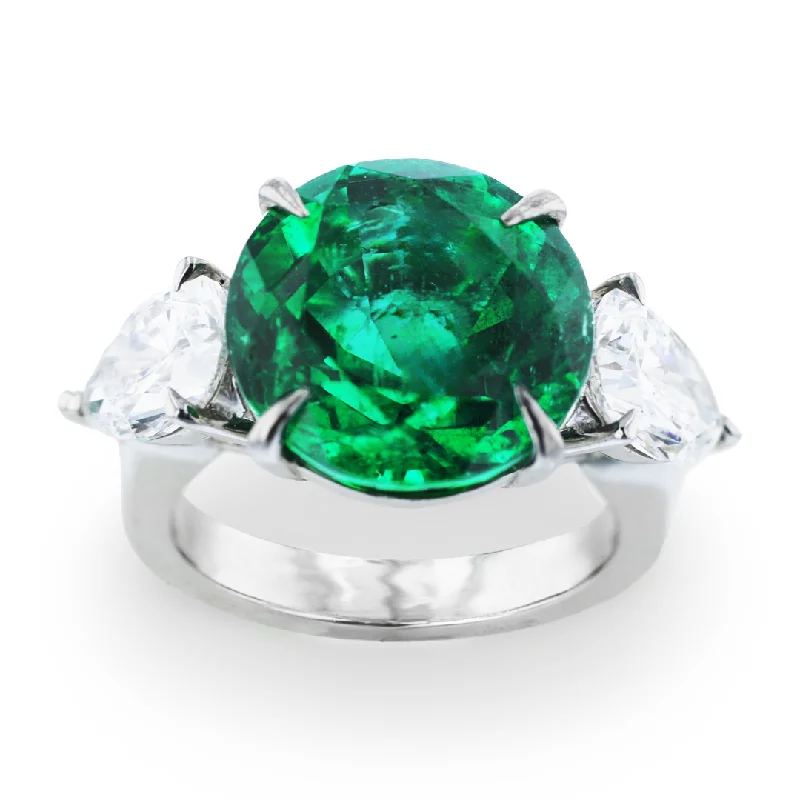 Ladies rings water charm -JULEVE PLATINUM 8.55 CT EMERALD & 2.42 CTW DIAMOND 3 STONE RING