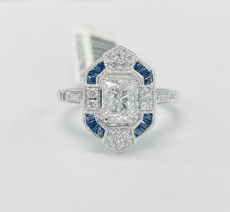 ladies engagement rings statement-Vintage Inspired Diamond And Sapphire Engagement Ring