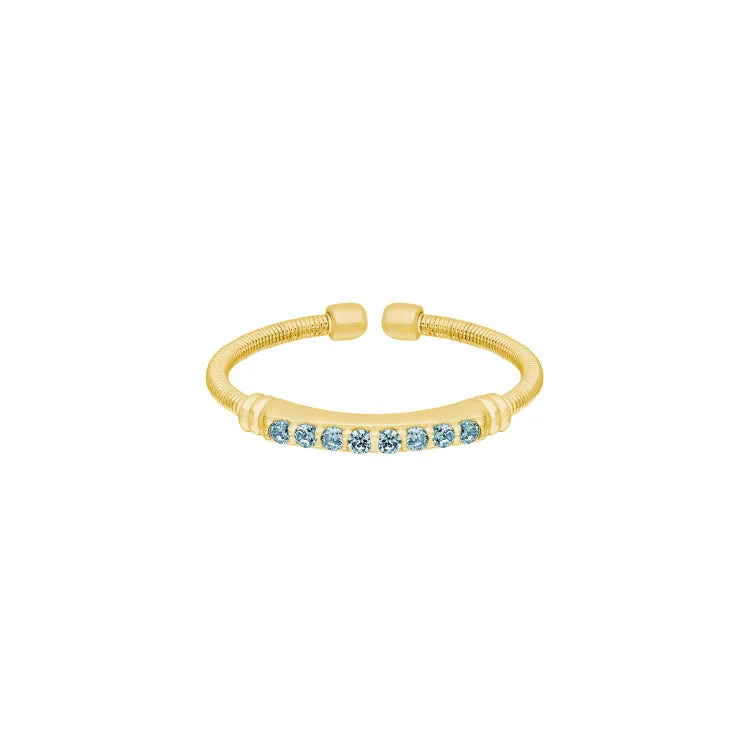 Ladies rings platinum brilliance -Gold Finish Sterling Silver Cable Cuff Ring with Simulated Aquamarine Birth Gems - March